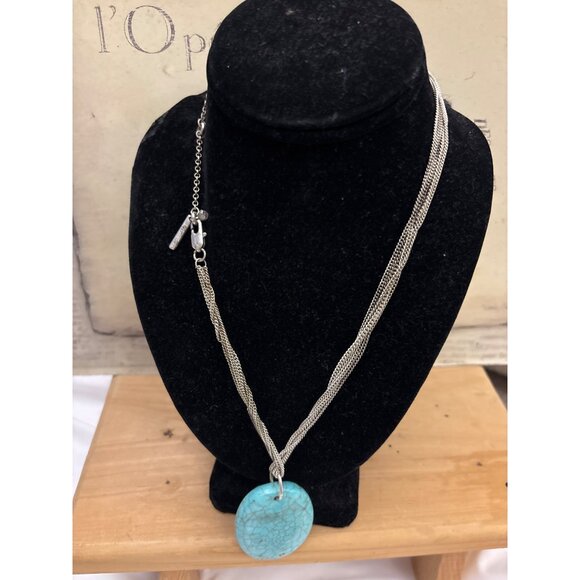 Kenneth Cole Silver-Tone Multi-Strand Chain Necklace With Turquoise Pendant - Picture 3 of 12